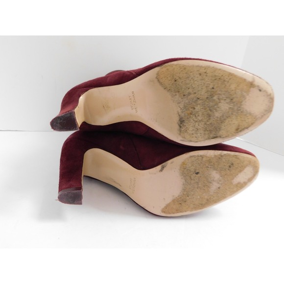 Stuart Weitzman Brooks Boots Wine Suede Heeled Pull On Round Toe Ankle Sz 7 M - Picture 8 of 8